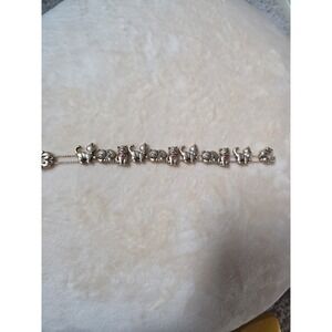Vintage Avon Kitty Cat Mice Slide Charm Rhinestone 7" Bracelet Gold Tone